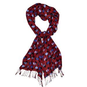 Talbots Red Scotty Dog Fringe Scarf 80x20 Holiday Festive Viscose Wrap